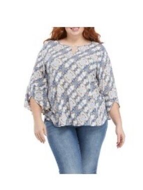 Ruby Rd. Blue & Cream Patterned Tunic Top